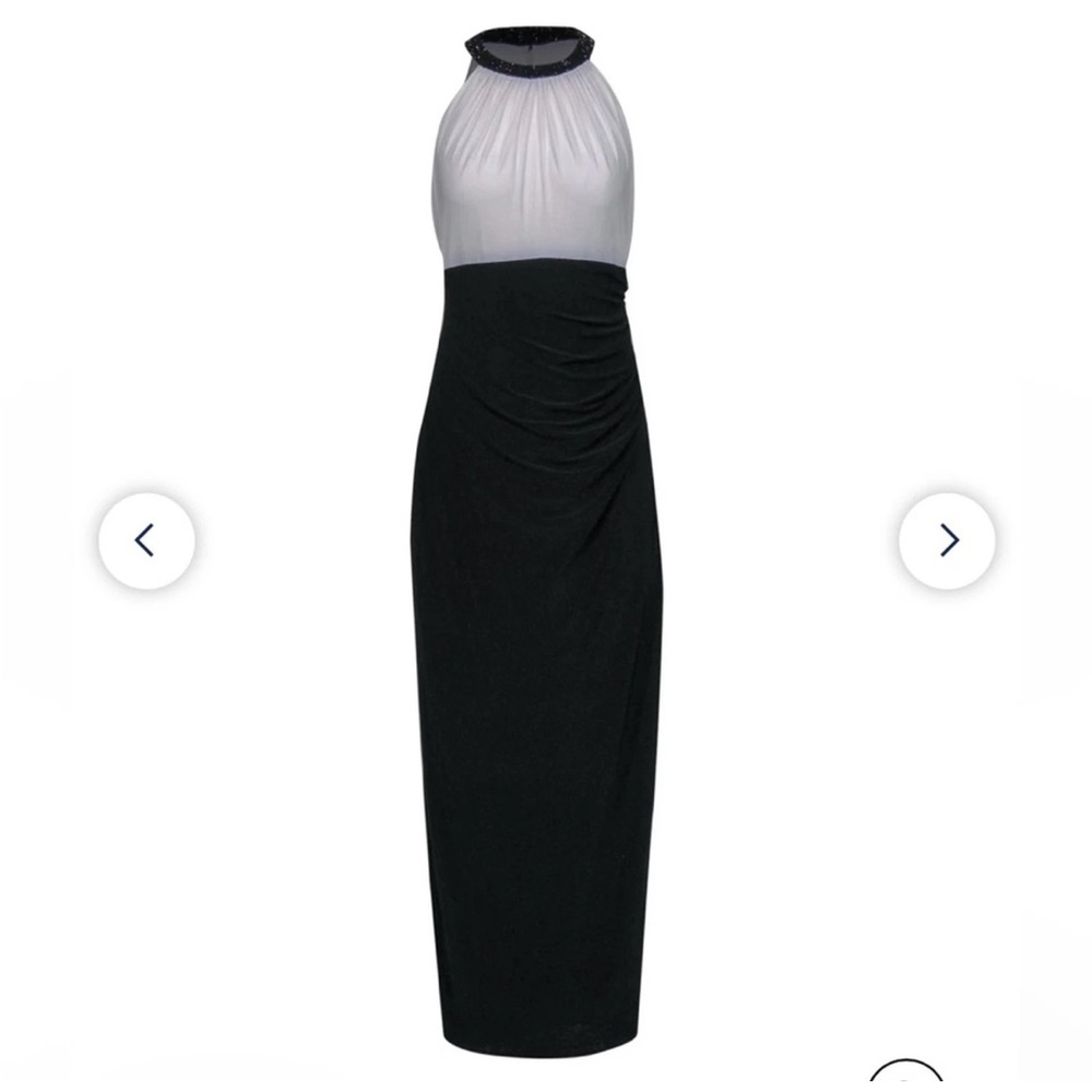 LAUREN RALPH LAUREN SIZE 12 black white maxi evening gown dress beaded